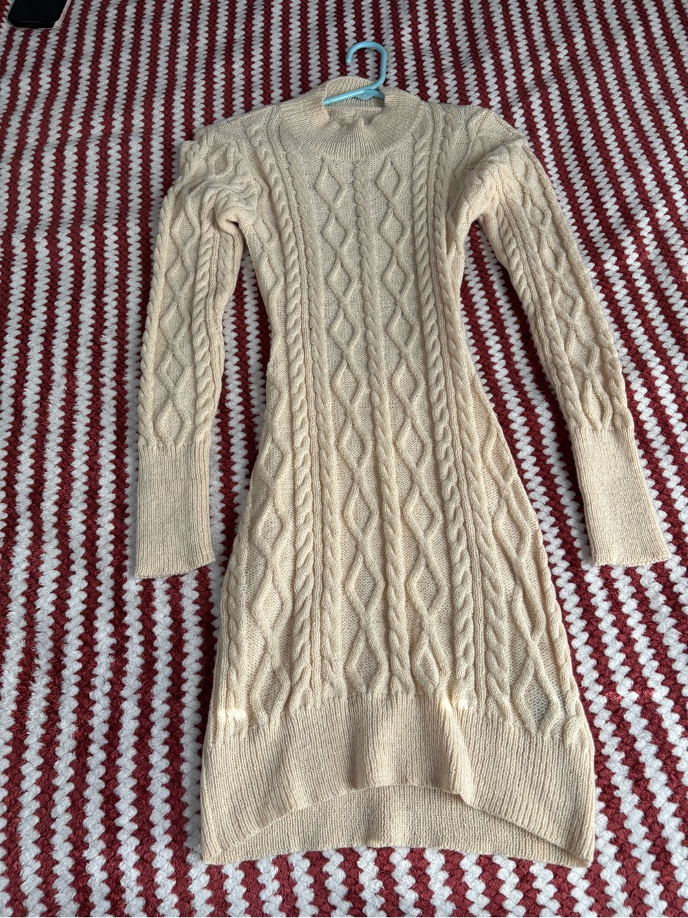 SHEIN Cream Cable Knit Longline Sweater Dress